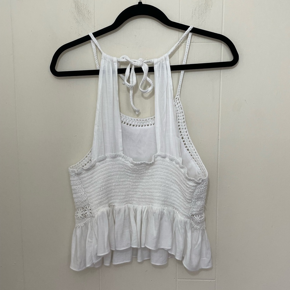 GOA Beachwear By Japna Sleeveless Crochet Coverup Top White Tie Strap ~ Size S - Picture 2 of 10
